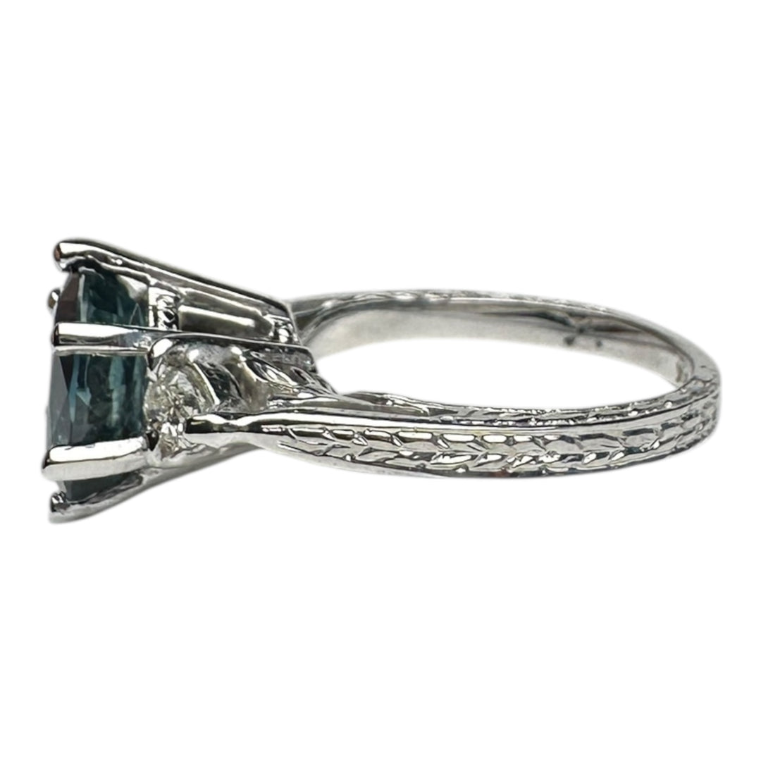 14 Karat 3-stone Oval 3.55 Carat Natural Sapphire and Diamond Ring