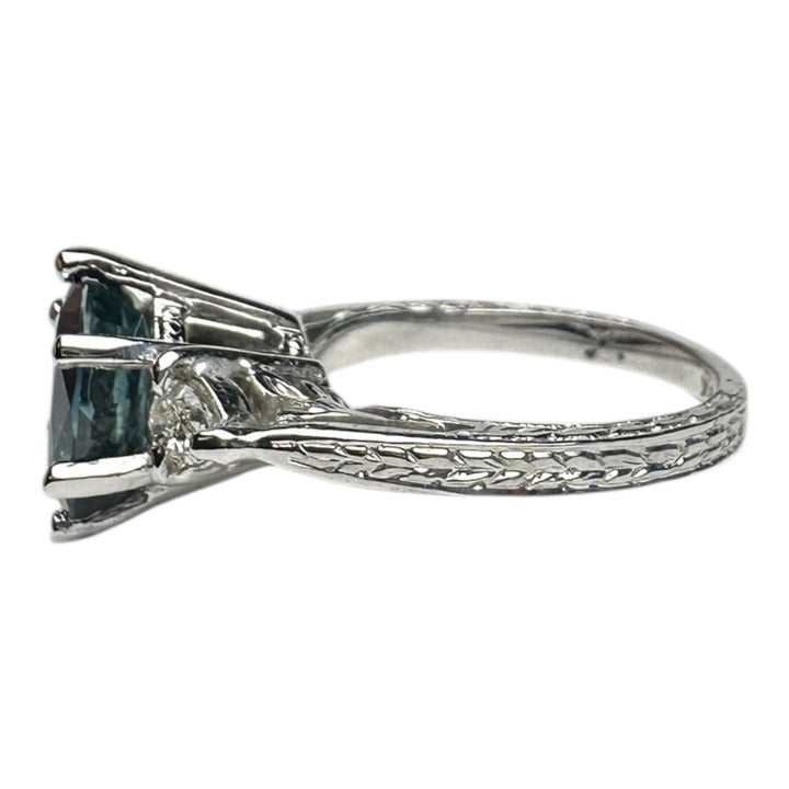 14 Karat 3-stone Oval 3.55 Carat Natural Sapphire and Diamond Ring