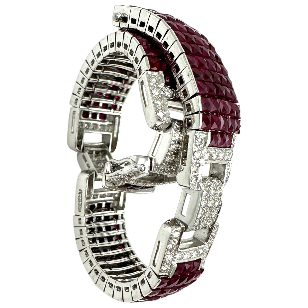 11 ct Invisible Diamond & Burma Ruby Bracelet 18 Karat