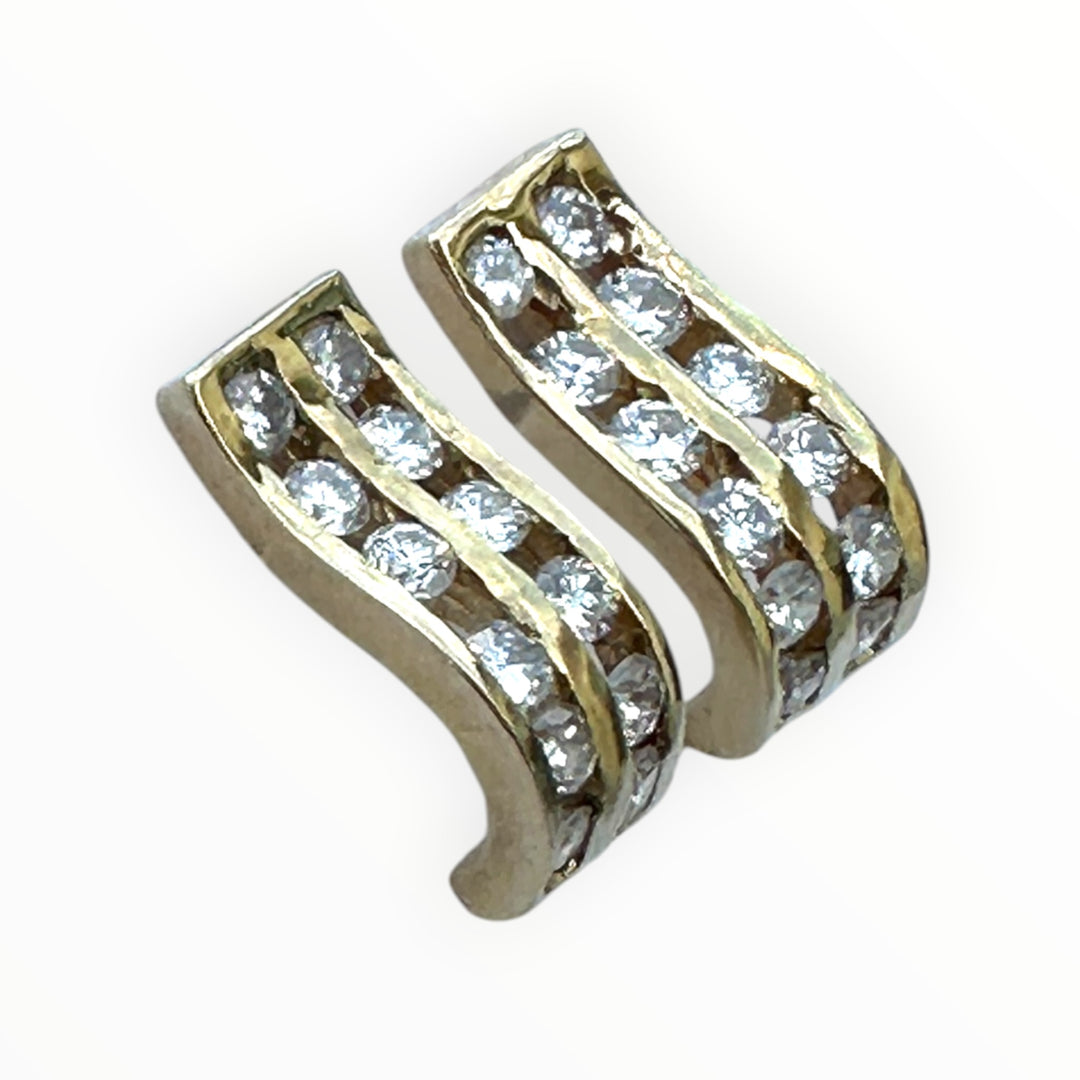 14K Yellow Gold Double-Row Channel-Set Diamond Wave J-Hoop Earrings 0.85 CTW