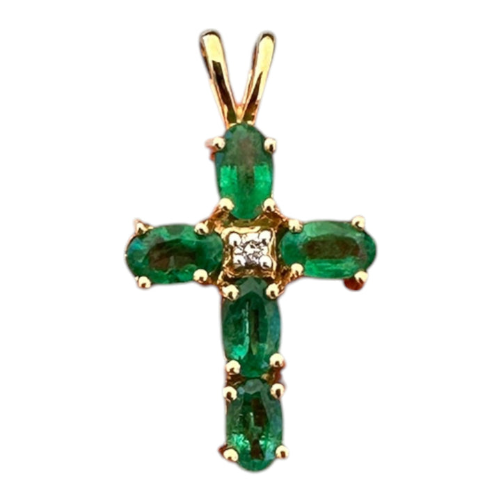 Modern 14K Gold 0.75 CT Emerald Cross Pendant with Diamond Accents (22 x 12 mm)