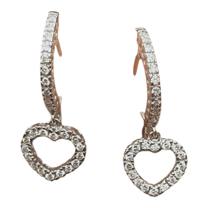 14 karat white gold Heart huggy earrings, .90 carat diamonds