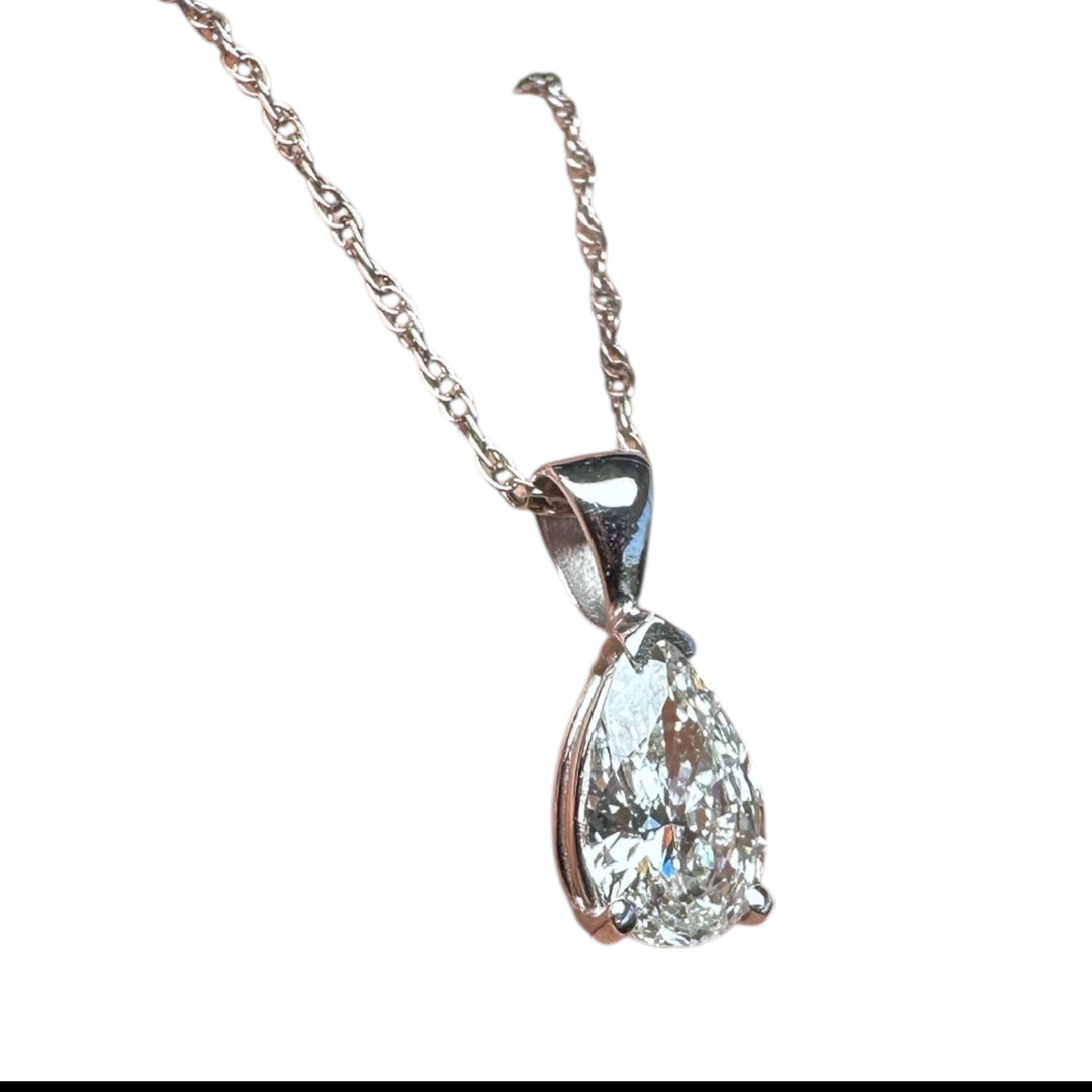 14Kt. Natural .93ct Pear Diamond Certified VS1-H Pendant & Chain