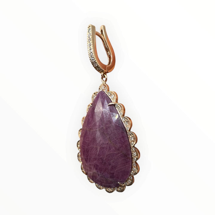 Pear-Shaped Natural Ruby & 0.80 CTW Diamond Scalloped Halo Pendant 14K Rose Gold