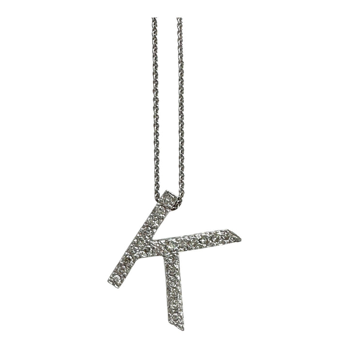 14Kt Initial “K”, 1.00ct Diamonds and Chain Pendant