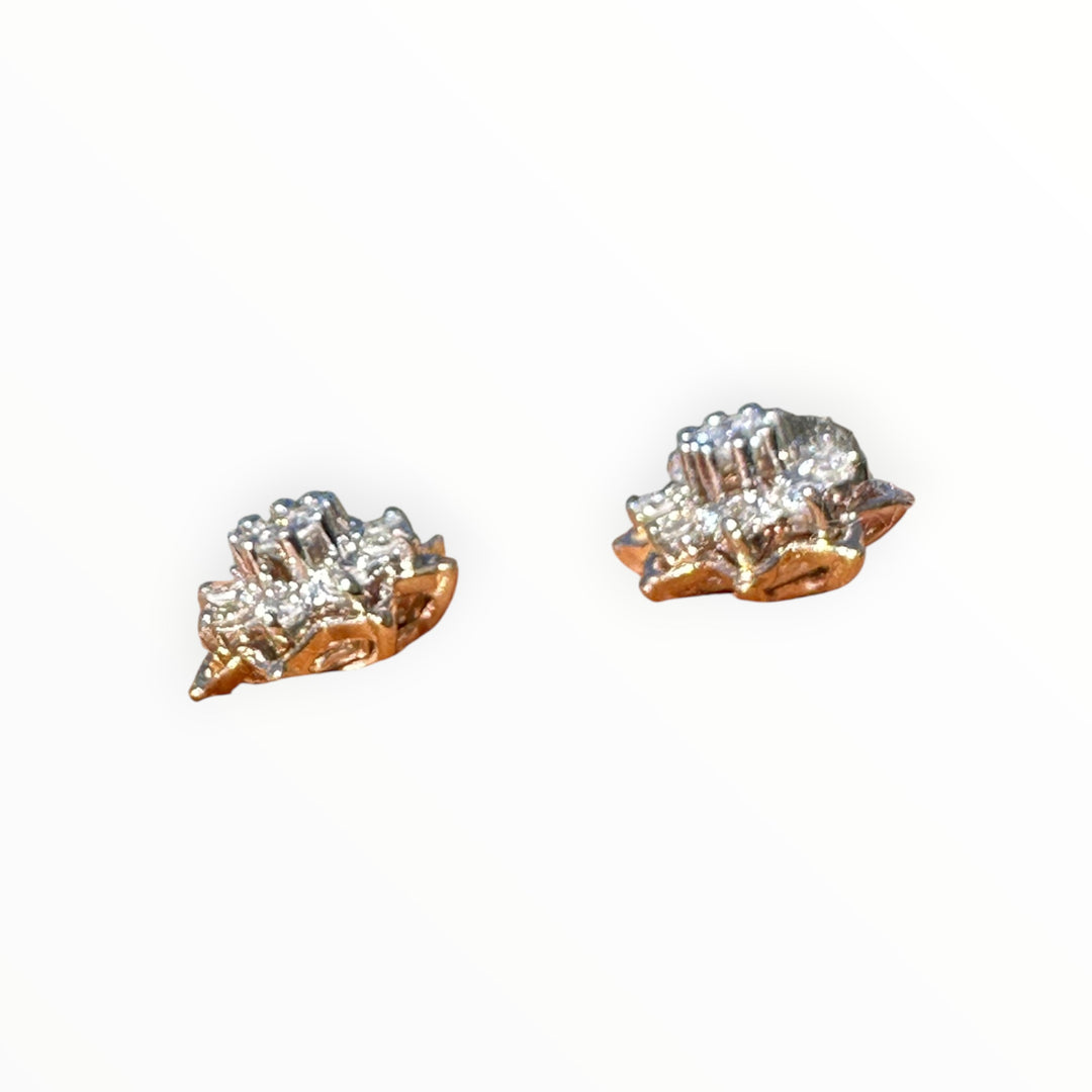 Vintage 14 Karat Two-Tone Gold Diamond Starburst Cluster Stud Earrings, 0.50 CTW