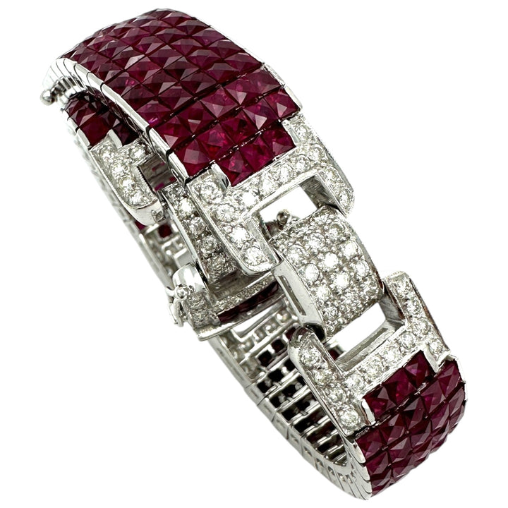 11 ct Invisible Diamond & Burma Ruby Bracelet 18 Karat