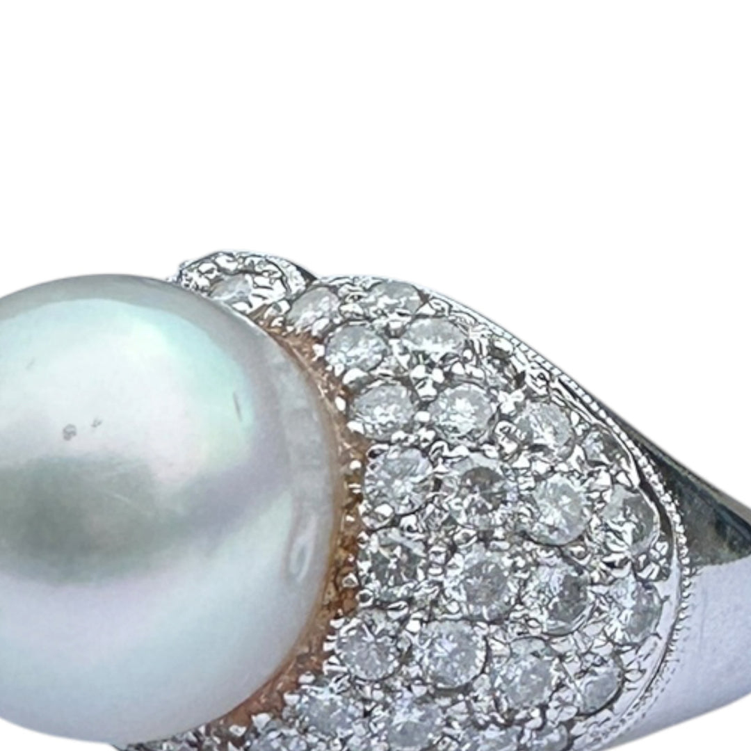 12 mm White South Sea Pearl & 1.80 CTW Pavé Diamond Cocktail Ring
