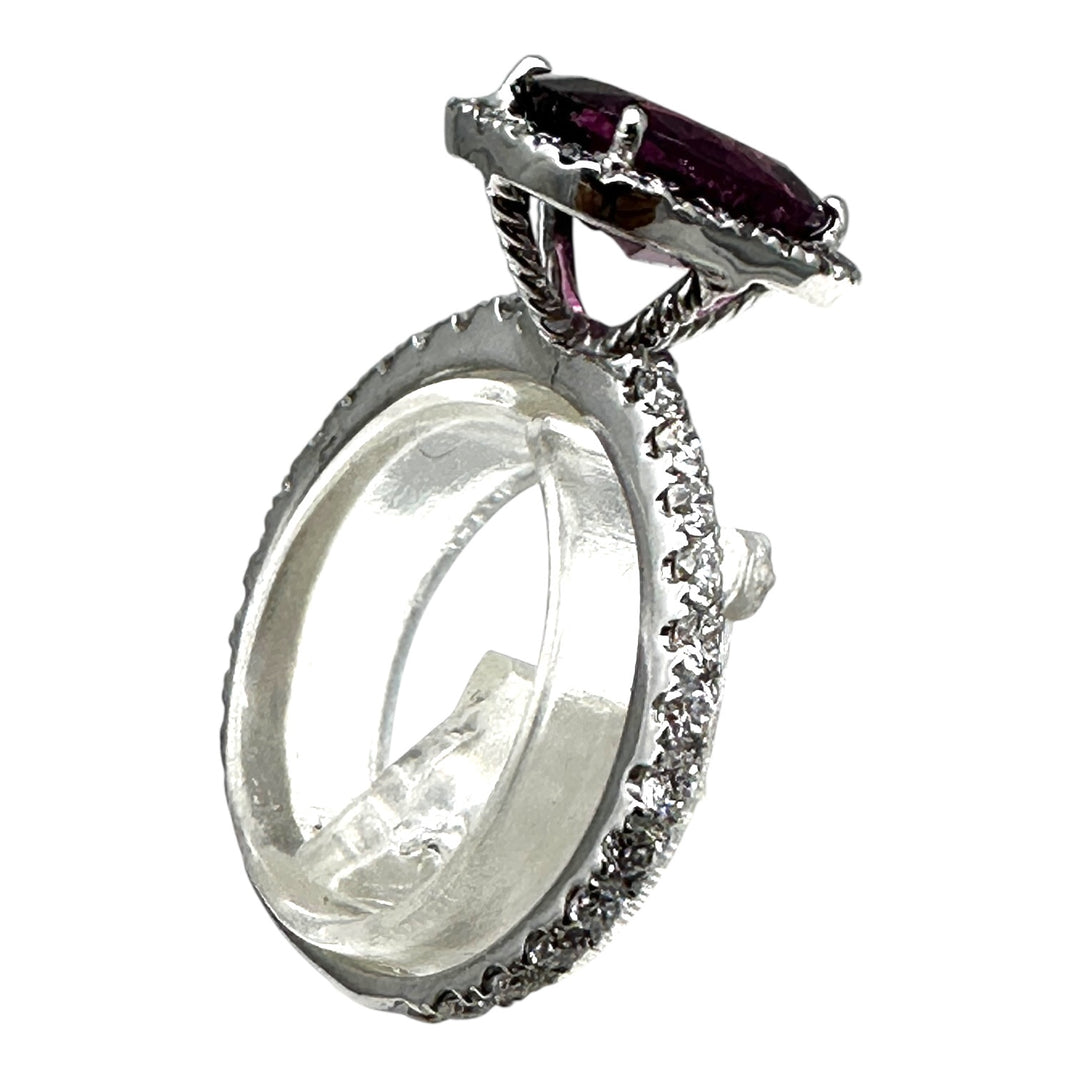 14 karat, 2 carat purple Tourmaline and diamond halo ring
