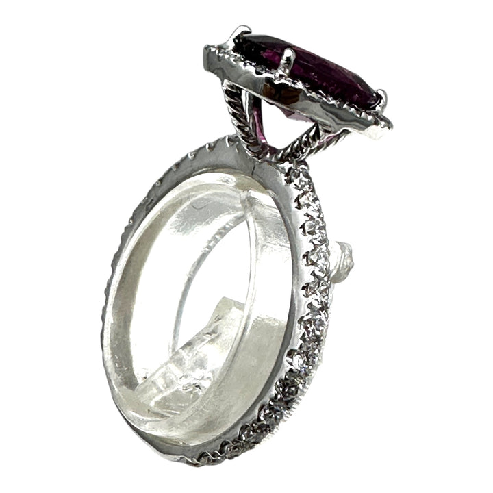 14 karat, 2 carat purple Tourmaline and diamond halo ring