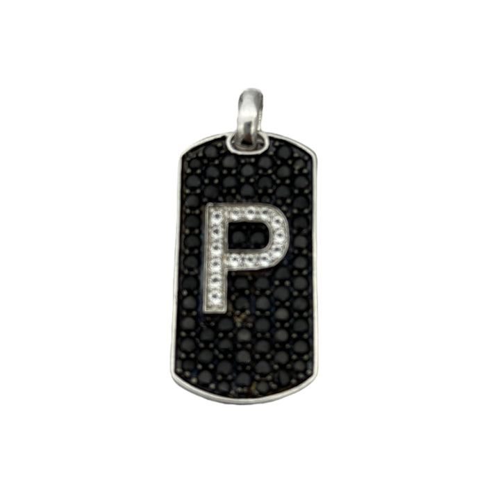 Sterling silver initial P logo black Stone unisex pendant