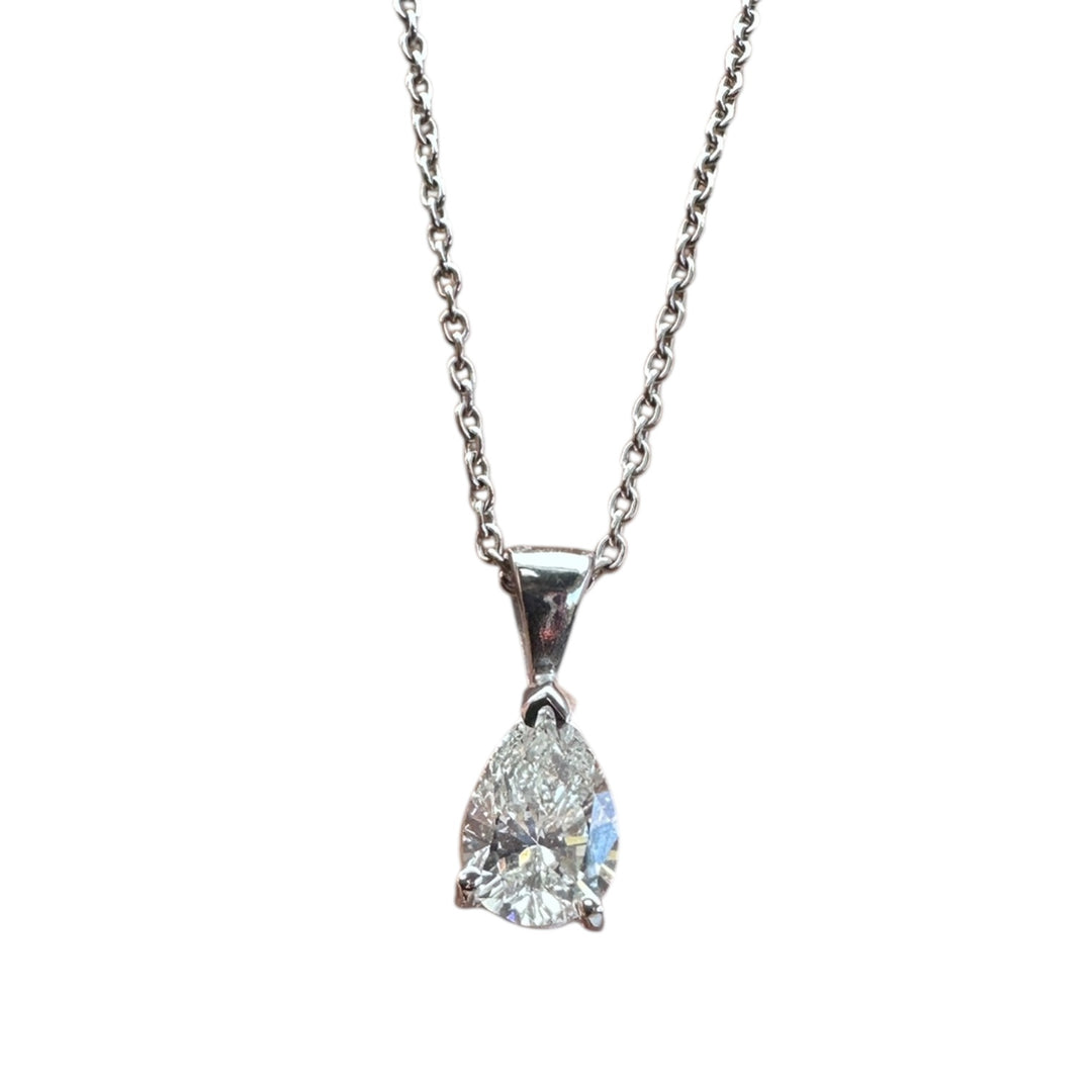 14Kt. Natural .85ct Pear Diamond Certified SI2-H Pendant & Chain