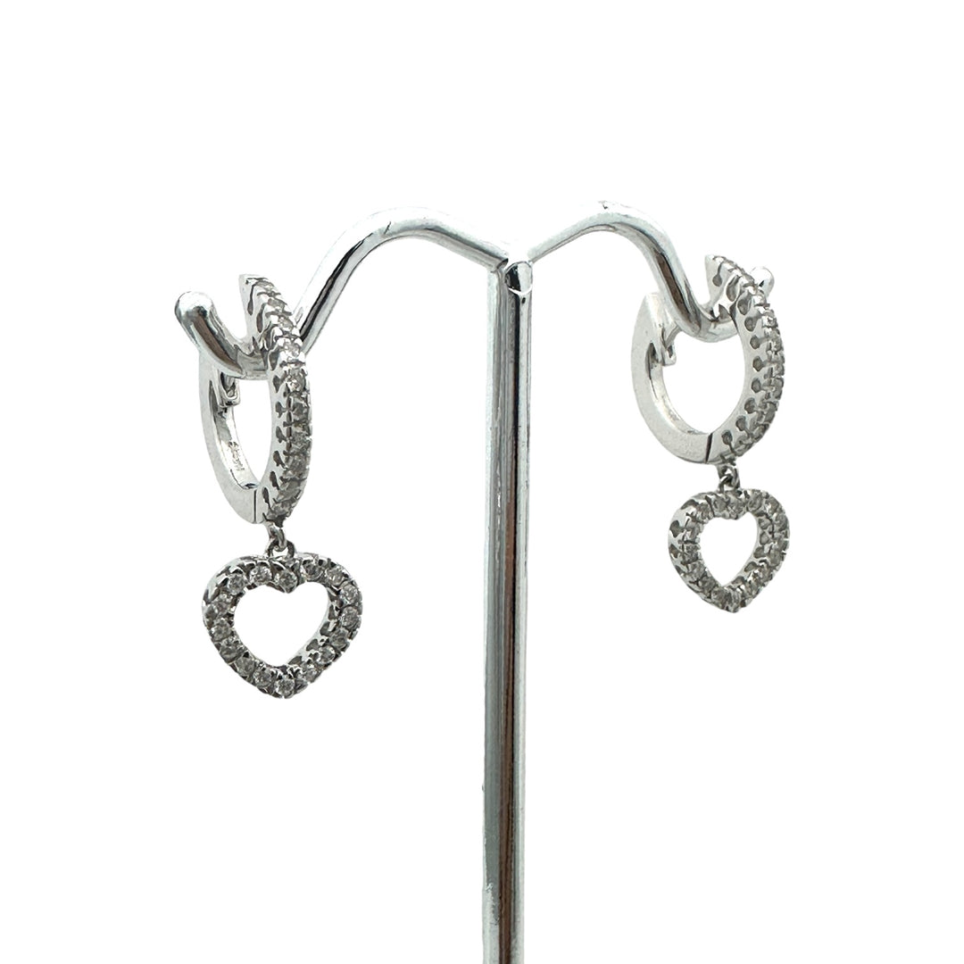 14 karat white gold Heart huggy earrings, .90 carat diamonds