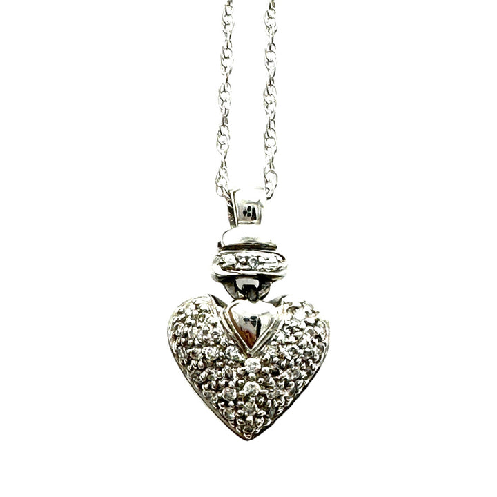 .70 Carat 14Kt White Gold Pave Puffed Diamond Heart 1/2" Pendant