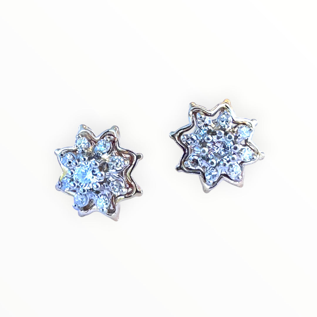 Vintage 14 Karat Two-Tone Gold Diamond Starburst Cluster Stud Earrings, 0.50 CTW