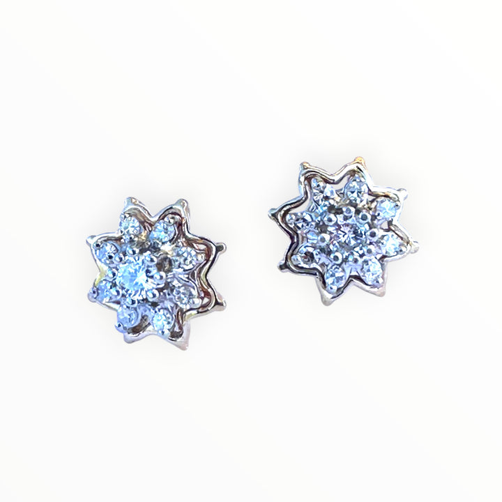 Vintage 14 Karat Two-Tone Gold Diamond Starburst Cluster Stud Earrings, 0.50 CTW