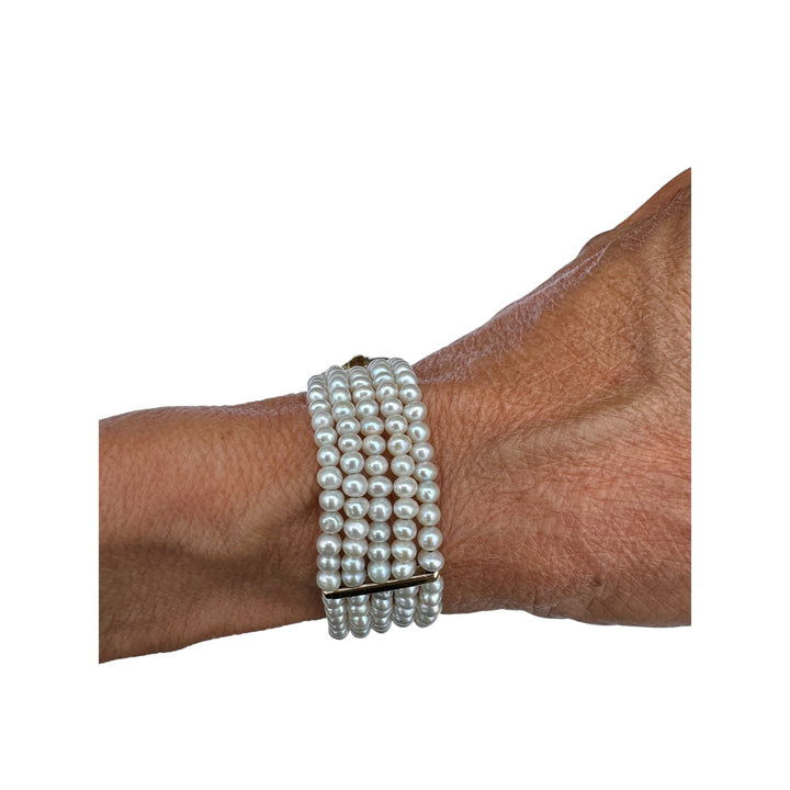 Vintage 14K Yellow Gold Five-Strand Grey Pearl Cuff Bracelet