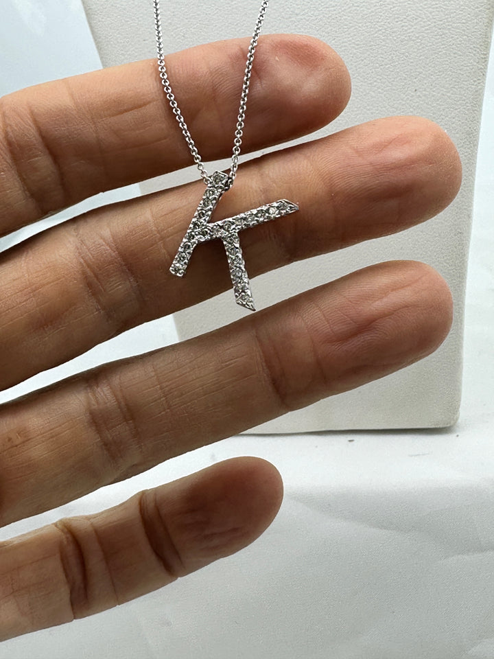 14Kt Initial “K”, 1.00ct Diamonds and Chain Pendant