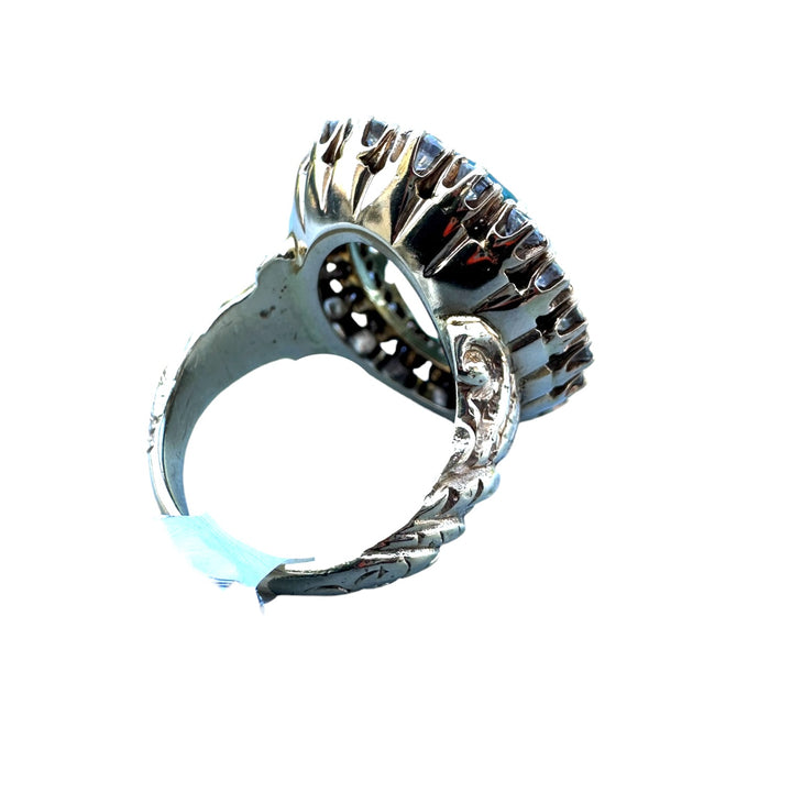 Mid-Century 10.90ct Aquamarine, 2.00ct Diamond Halo Vintage VS Ring