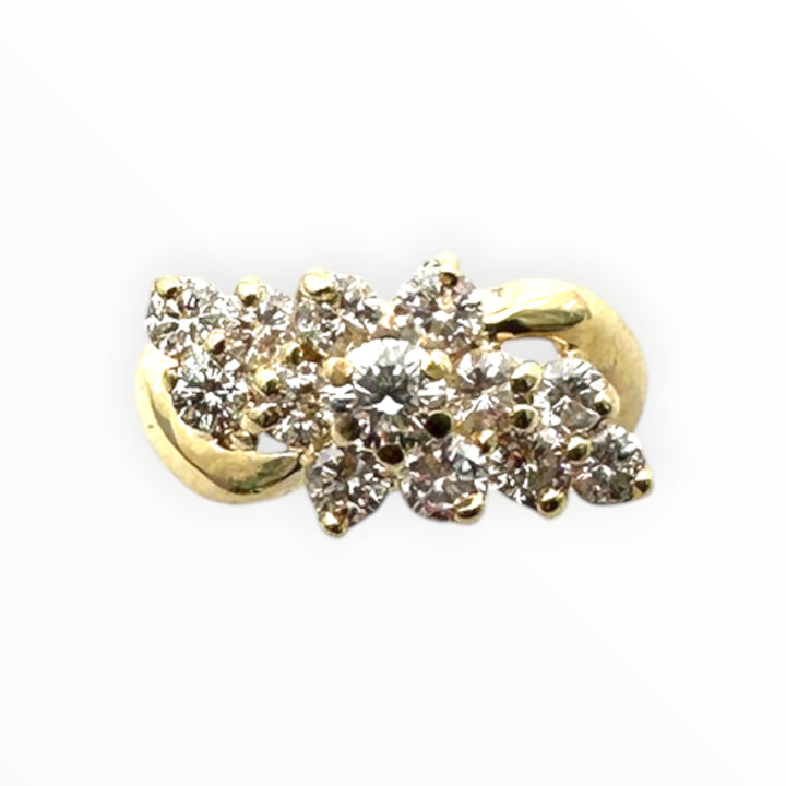 Vintage 14K Yellow Gold 0.80 Carat Round Brilliant Diamond Cluster Cocktail Ring VS