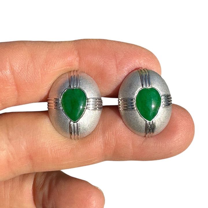 Mid-century Modern, Platinum Green Jade Cufflinks