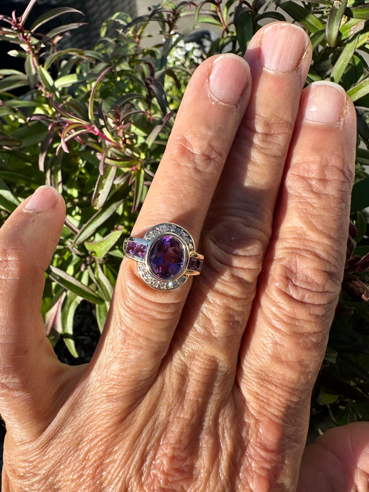 14 karat art deco style Amethyst halo Ring