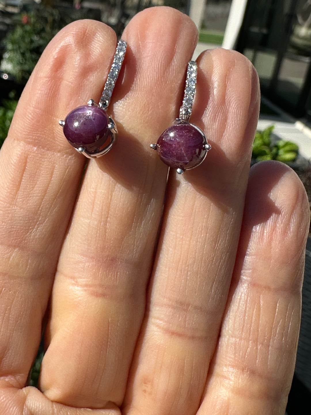 14kt 5cts Star Ruby, 1/3ct diamond hinge hoop earrings