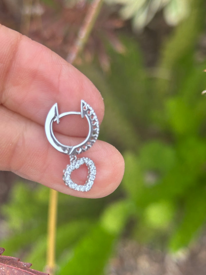 14 karat white gold Heart huggy earrings, .90 carat diamonds
