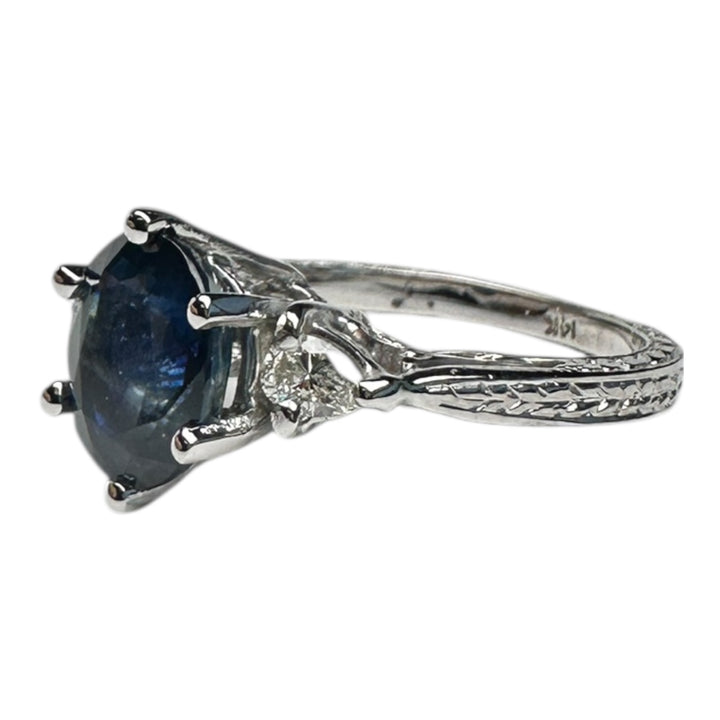 14 Karat 3-stone Oval 3.55 Carat Natural Sapphire and Diamond Ring