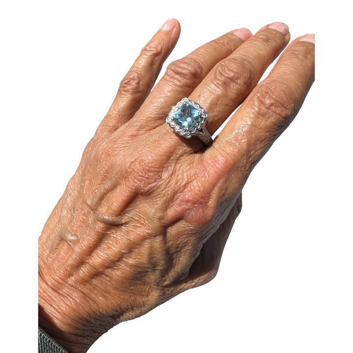 Designer  2.35 carat Aquamarine and Diamond Halo Ring 18 Karat 4.05 Carat