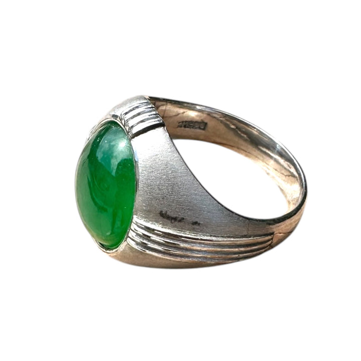 Art Deco, Translucent Vivid, Green 7.5 Carat Jadeite Platinum Ring