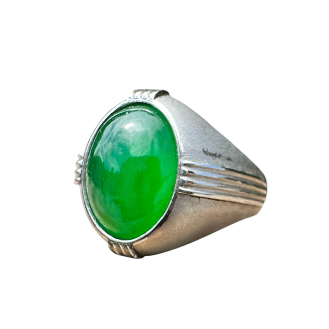 Art Deco, Translucent Vivid, Green 7.5 Carat Jadeite Platinum Ring