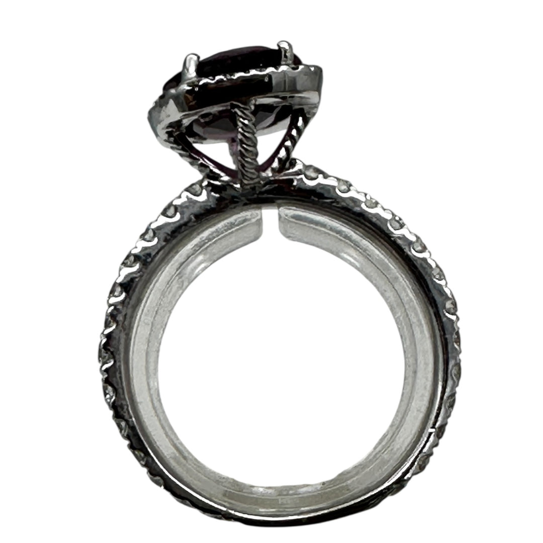 14 karat, 2 carat purple Tourmaline and diamond halo ring