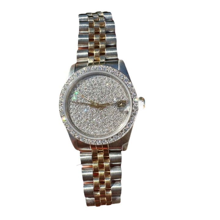 18 karat 2-Tone Rolex Datejust 31 mm Watch 4ctw Diamond Pave Dial and Bezel