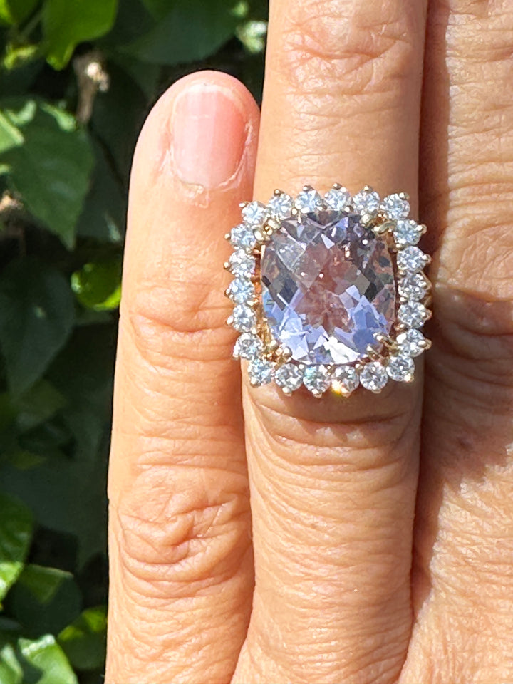 Halo Pink Kunzite and Diamond 11.15ct Ring
