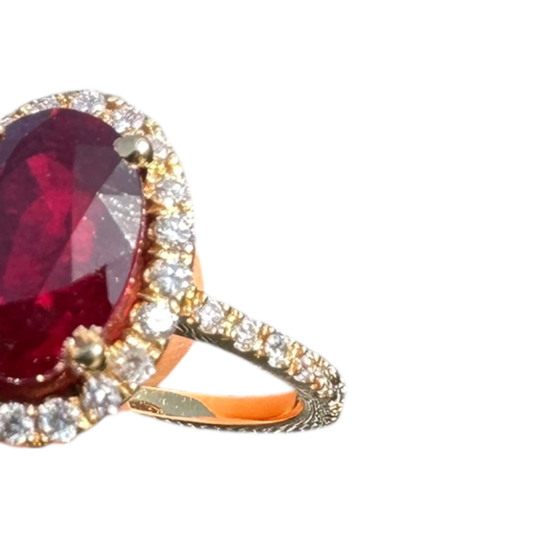 14 karat 3.93 carat red ruby halo ring