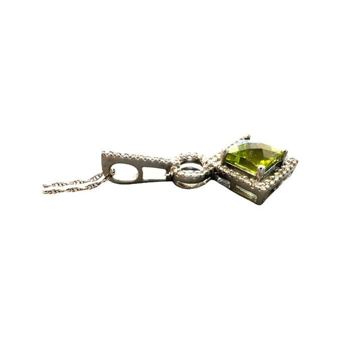 14 Karat White Gold, Peridot, Halo 1.00tcw Diamond Pendant