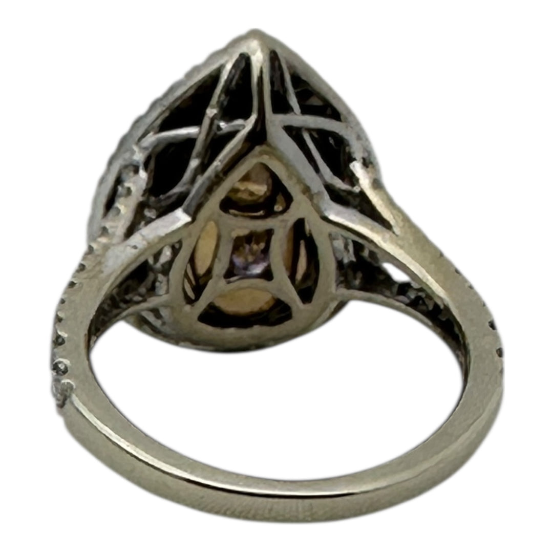 14 karat pear shaped Brazilian Amethyst diamond halo ring