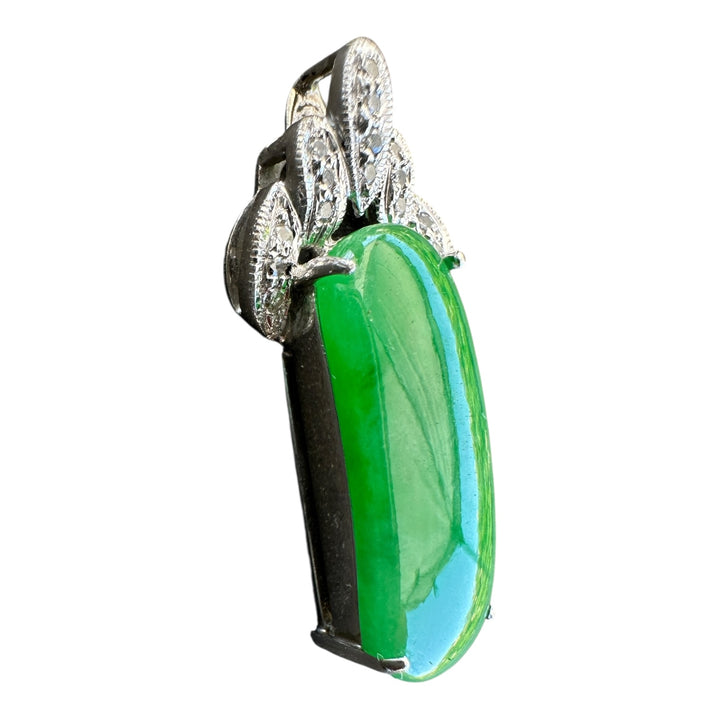 18kt Jadeite, Quality Diamond Pendant .16ct white gold