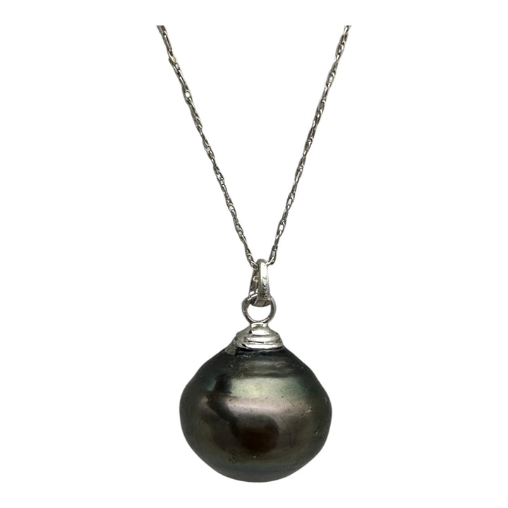 14 karat white gold Tahitian gray pearl 17 mm