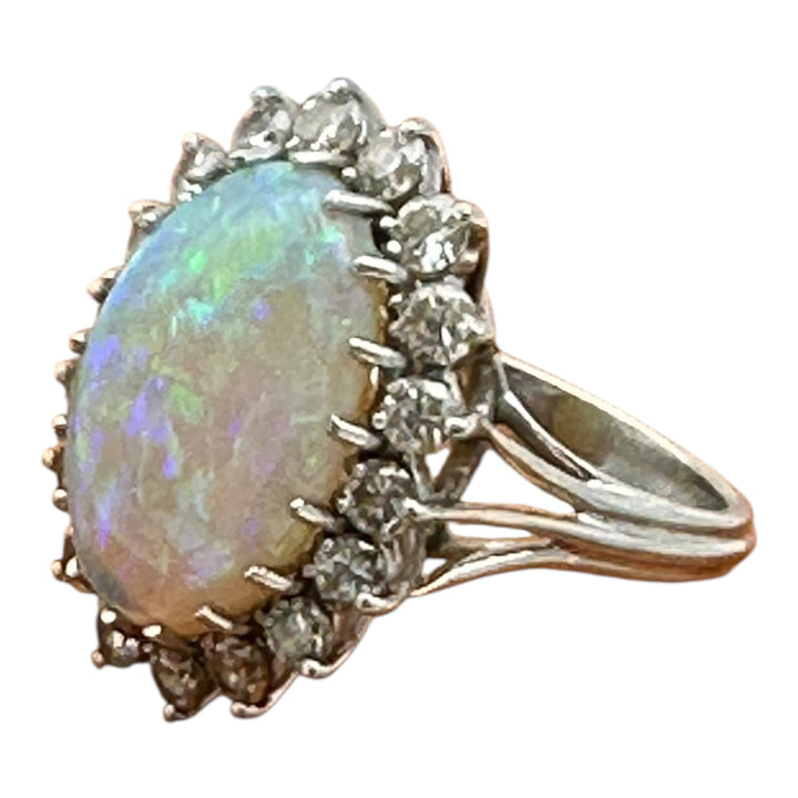 Fine 8.55ct Austrian Opal Natural Fire Opal And Diamond Large Ring ￼