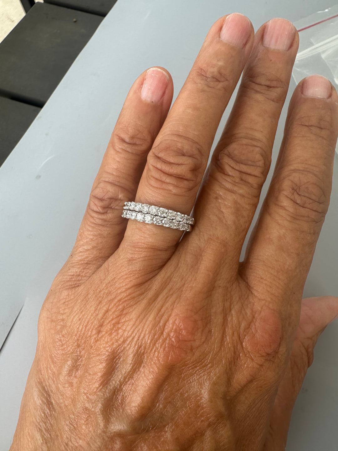 Two stackable diamond bands, 1.50 carat total weight 14 karat white gold