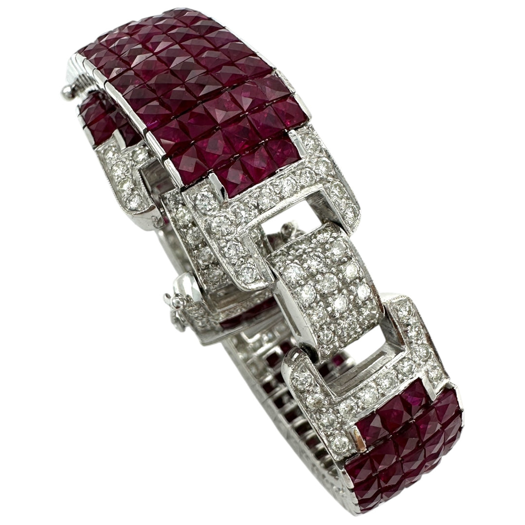 11 ct Invisible Diamond & Burma Ruby Bracelet 18 Karat