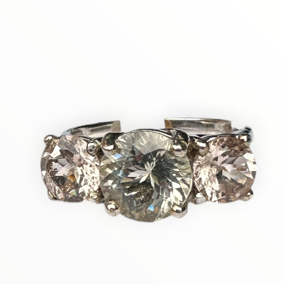 14kt Morganite and Prasiolite 3-stone Gemstone Ring 2.75 karat total weight ￼