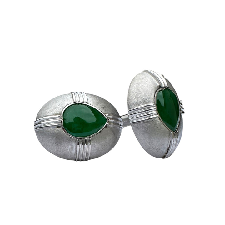 Mid-century Modern, Platinum Green Jade Cufflinks