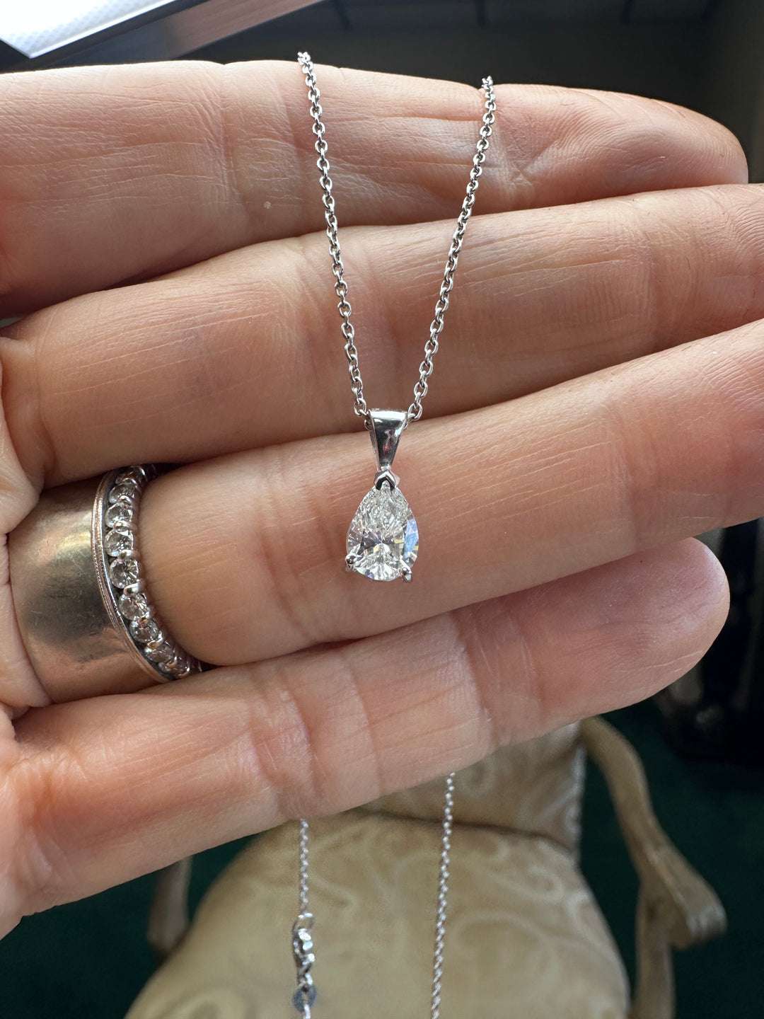 14Kt. Natural .85ct Pear Diamond Certified SI2-H Pendant & Chain