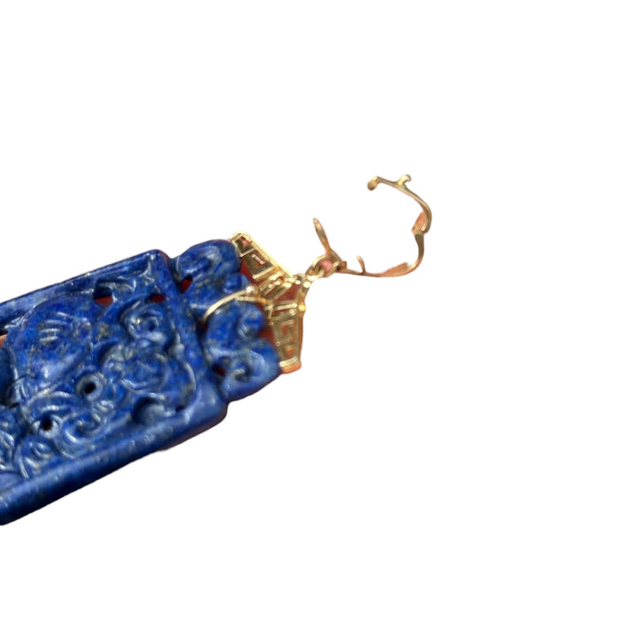 14 karat gold lapis lazuli carved, Chinese pendant