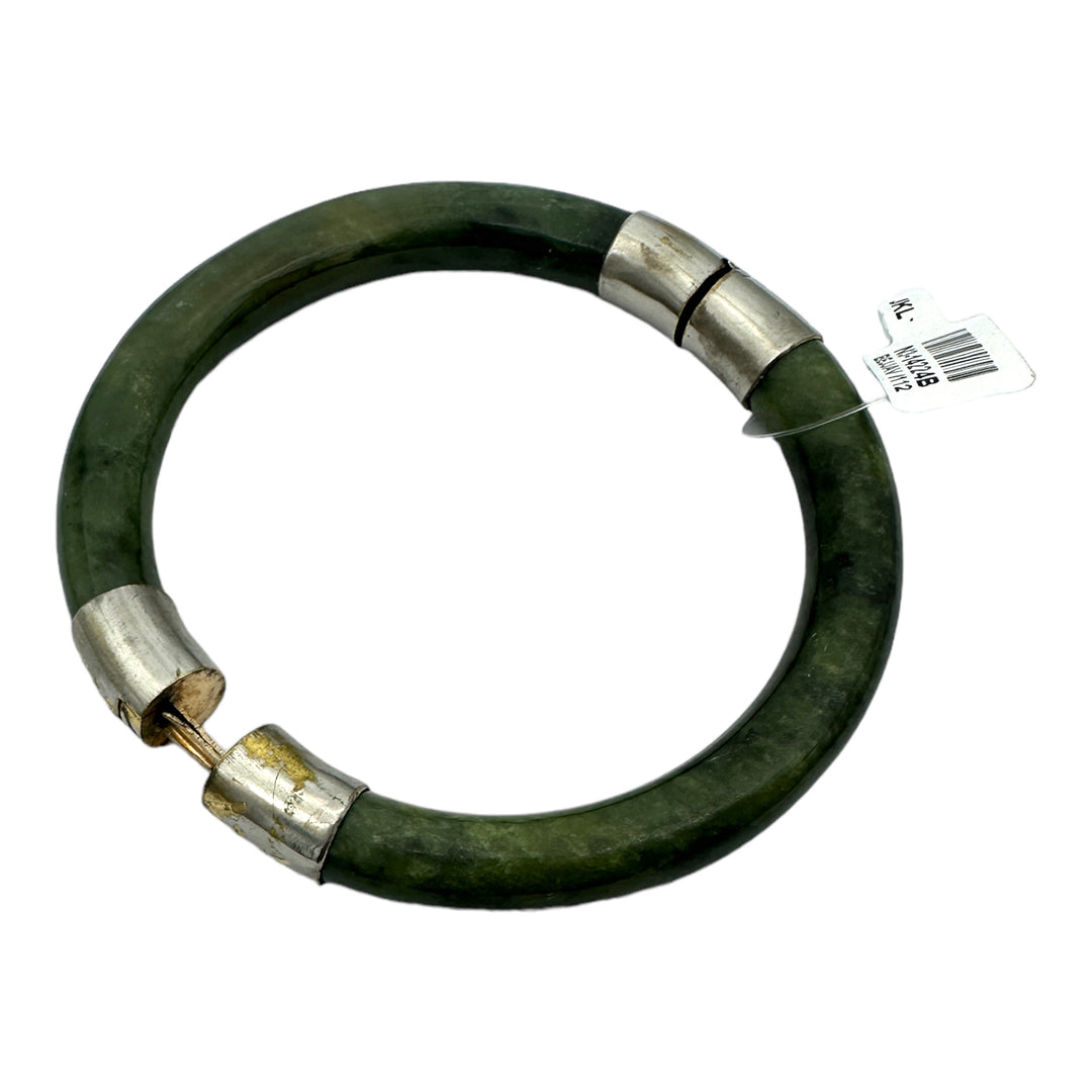 1970's Green Jade, Bangle Bracelet with Etched Gold Clasp