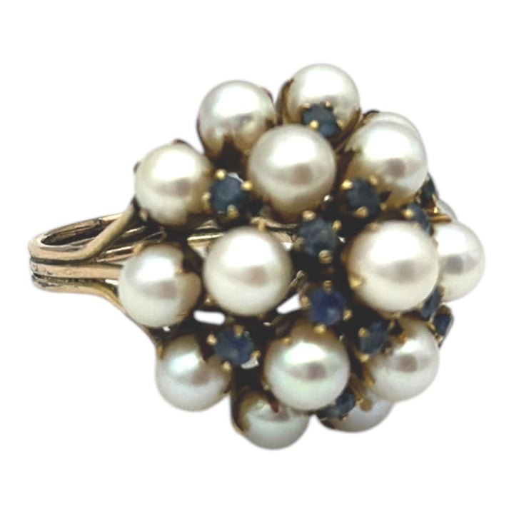 10kt Yellow Gold Sapphire Pearl Temple Ring