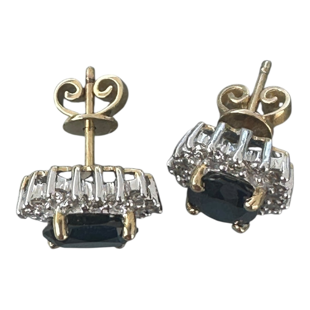 Two tone, 2 carat, sapphire, and diamond, halo stud earrings
